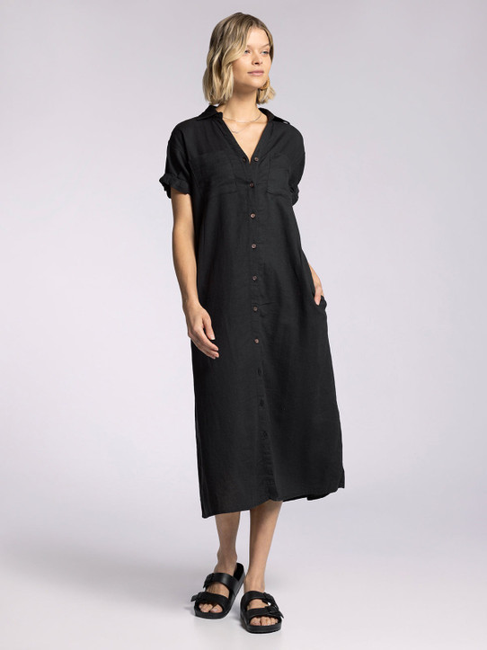 maison margiela contrast panel button down shirt item Women's Paris Dress in Black Shadow colorway