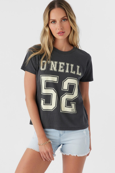 O'Neill Women's Heritage Daisy Crop Tee in Washed Black colorway