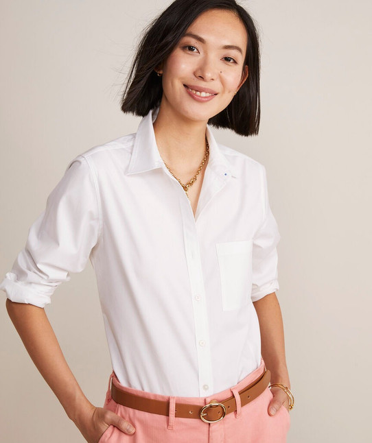 Vineyard Vines Women's Bayview Poplin Shirt in White Cap colorway