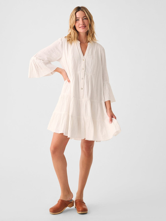 Faherty Women's Dream Cotton Gauze Kasey Dress in White colorway