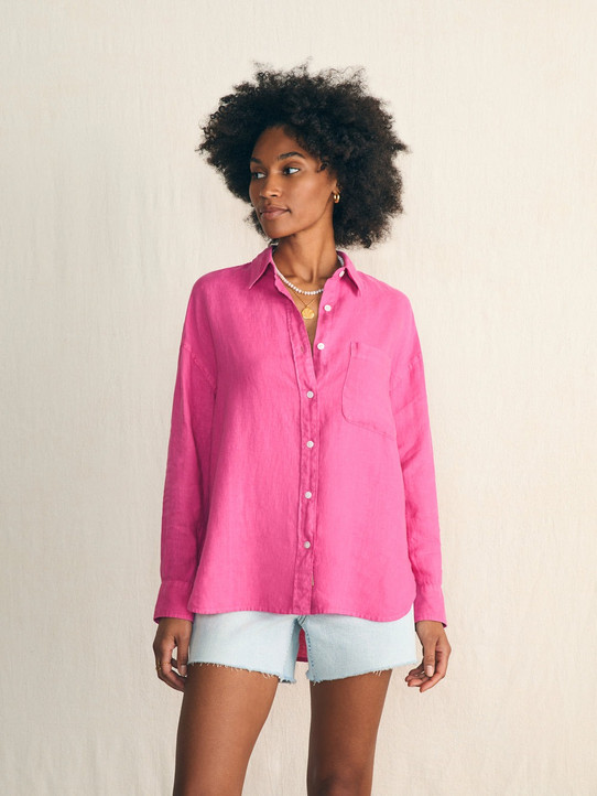 Faherty Women's Laguna Linen Relaxed Shirt in Cone Flower colorway
