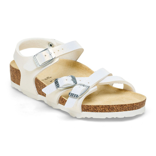 The Birkenstock Kids' Kumba Birko-Flor Sandals in Embossed White Leather