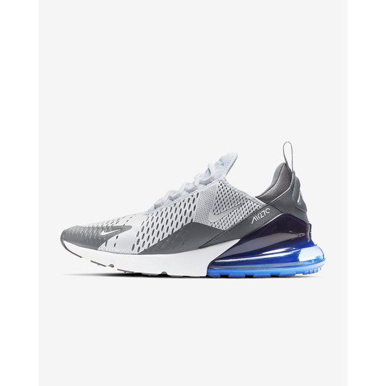 The Nike Men's Air Max 270 shoes Logo in White, Persian Violet, Dark Grey, and White