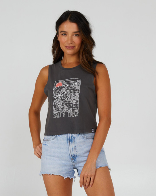 Salty Crew Women's Joy Cropped Tank  in Charcoal colorway