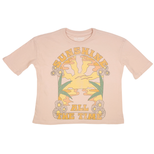 Tiny Whales Girls' Sunshine All The Time Tee in Faded Pink colorway