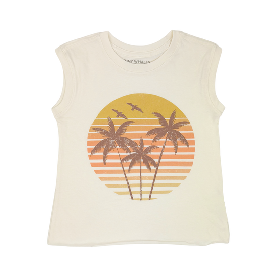 Tiny Whales Girls' Palm Dreams Muscle Tank Top in Natural colorway