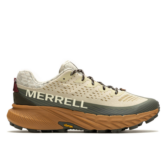 The Merrell Agility Peak 5 in the colorway Oyster Olive