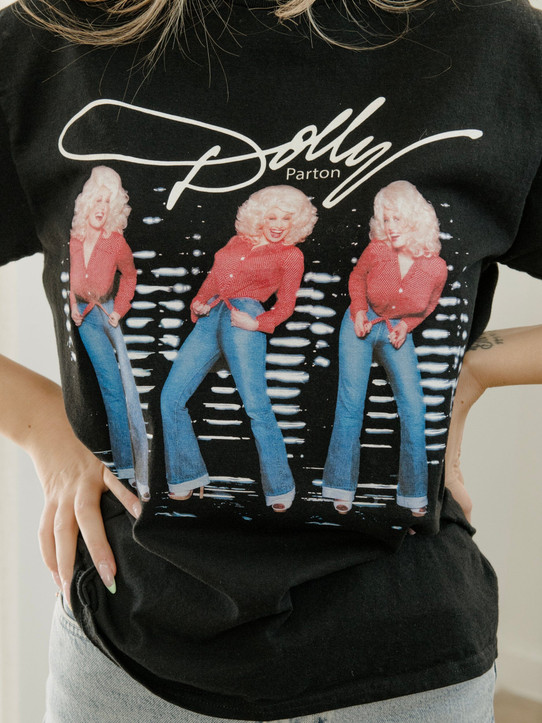 Livy Lu Dolly Parton Triple Threat T-Shirt in Black back view