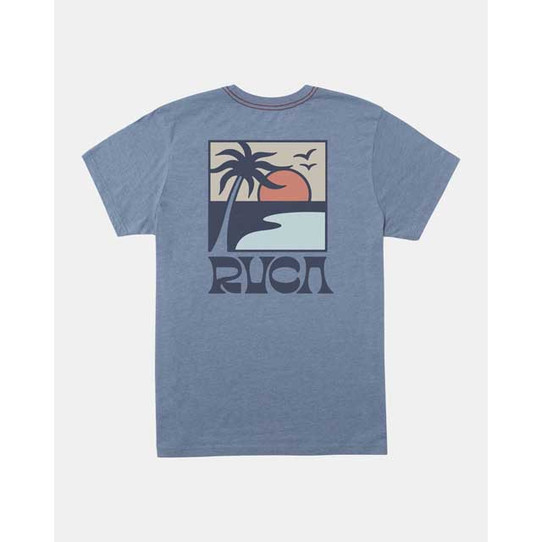 The RVCA Men's Palm Set Tee in the Industrial Blue Colorway