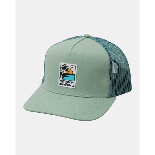 The RVCA Men's Palm Set Trucker Hat in the Granite Green Colorway