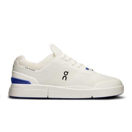 The On Running The Roger Spin Shoes in Undyed White and Indigo