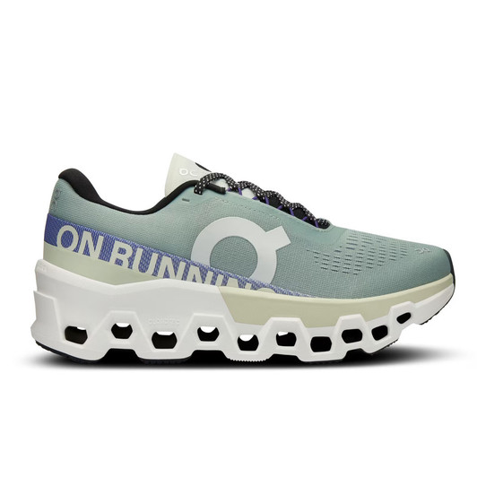 The On Running Women's Cloudmonster 2 Running gant shoes in the Mineral and Aloe Colorway