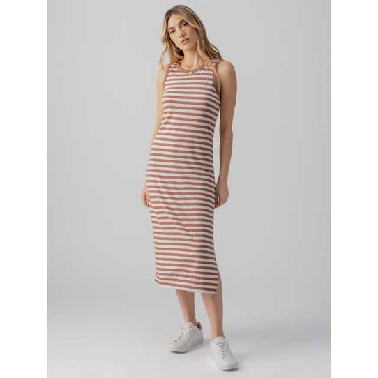 The Sanctuary Women's Contrast Trim Maxi Dress in the Clay and Birch Strip Pattern