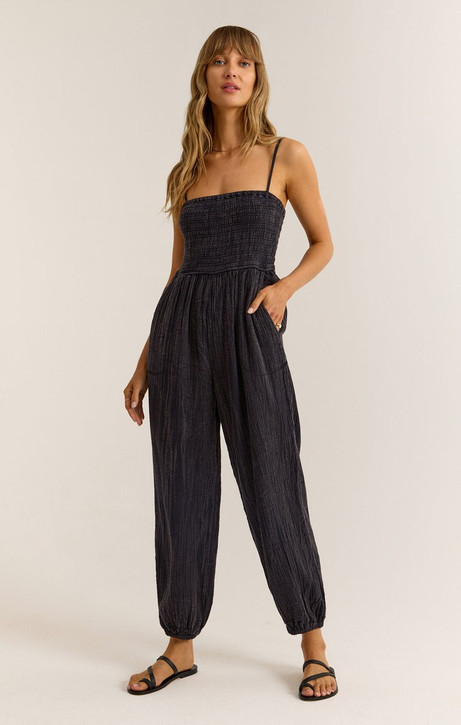 Z Supply Women's Santos Gauze Jumpsuit in Black colorway