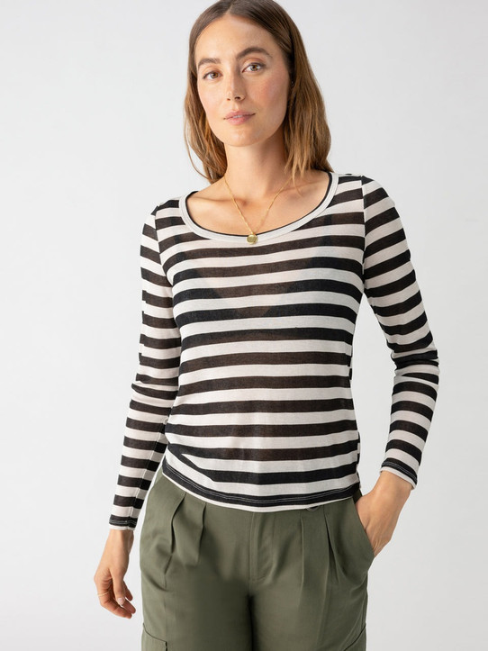 Sanctuary Women's Keep It Simple Stripe Long Sleeve Top in Toasted Almond Stripe