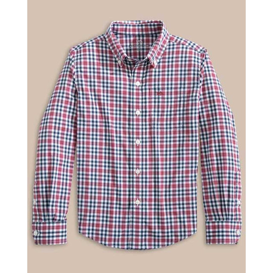 The Southern Tide Boys' Haywood Intercoastal Plaid Sport Shirt in Red