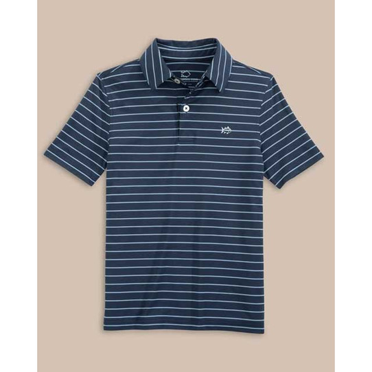 The Southern Tide Boys' Driver Seaglass Stripe Polo in Navy