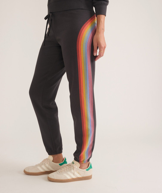 Marine Layer Women's Anytime Sweatpants in Washed Black Stripe colorway