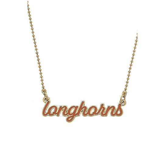 Canvas Style Texas Longhorns Enamel Script Necklace in Burnt Orange/Gold