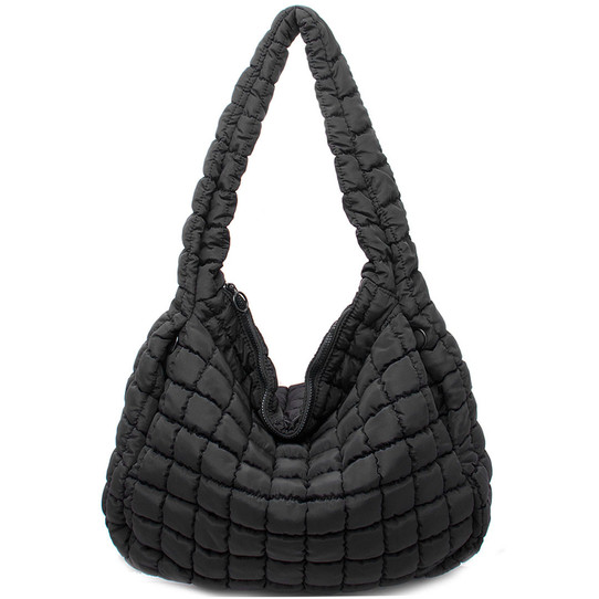 Street Level Quilted Carryall Tote Bag Black front view