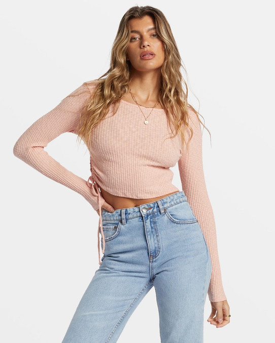 Billabong Women's Its A Vibe Crop Long Sleeve Top in Dusty Peach