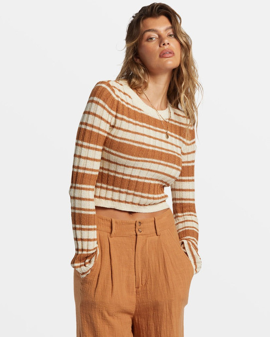 Billabong Women's Clare Stripe Sweater in Sandalwood