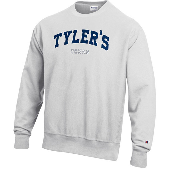 TYLER'S Champion Reverse Weave Crew Pullover in Silver/Navy/White