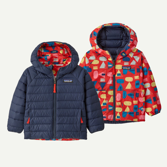 Patagonia Toddlers' Reversible Down Sweater Hooded Jacket Sizzle Red front view
