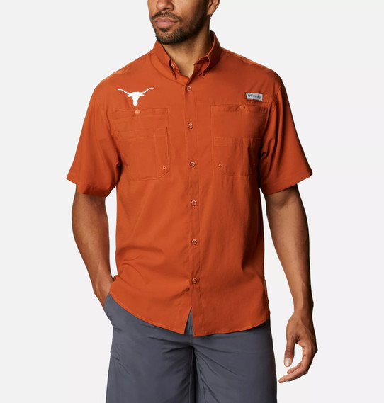 Columbia Men's Texas Collegiate PFG Tamiami Woven Shirt in Cedar