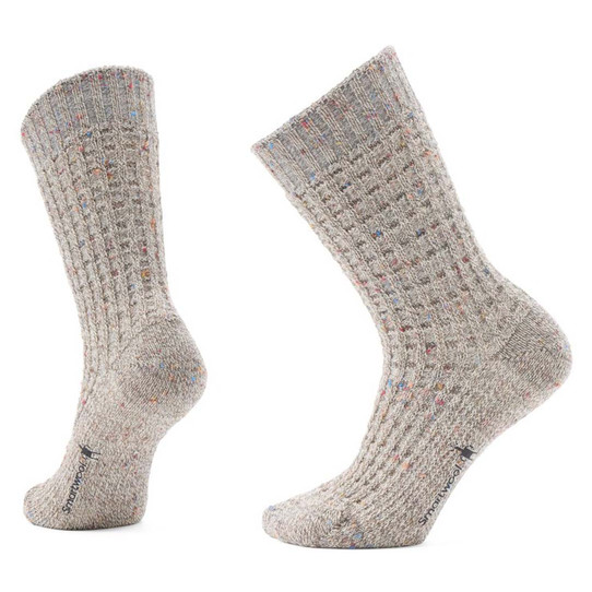 Smartwool Women's Everyday Cozy Waffle Press Crew Socks in the Taupe/ Natural Marl colorway