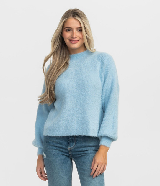 Southern Shirt Women's Feather Knit Mockneck Sweater in Crystal Lake