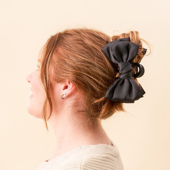 The Darling Effect Satin Bow Claw Clip in Black