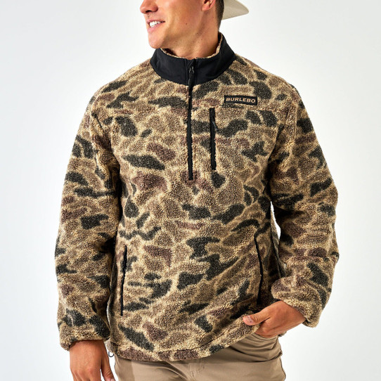 Burlebo Men's Sherpa Quarter Zip Pullover in Rocky Mountain Camo