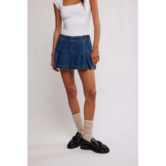 Free People Women's Madison Denim Mini Skirt  in Wandering Eyes Blue