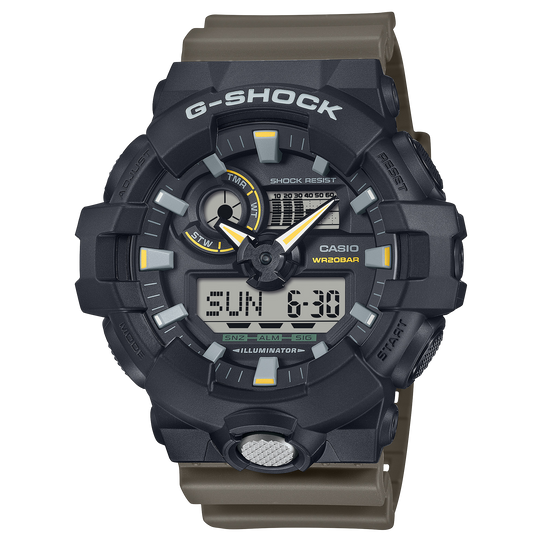 G-SHOCK GA710TU-1A3 Analog-Digital Watch Black and Army Green full view