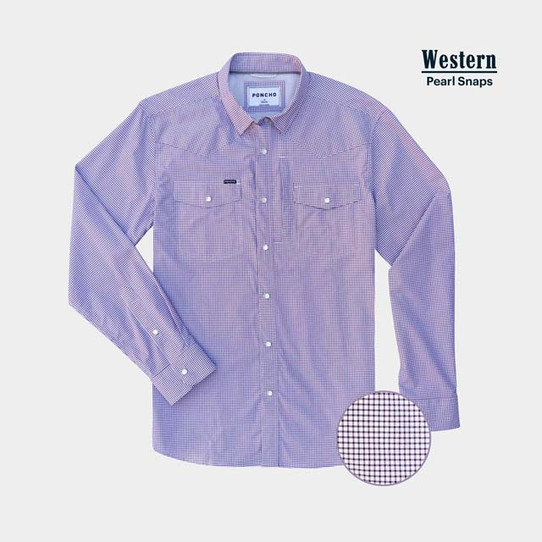 Poncho Men's Western Rogers Button Down Shirt in Purple Microcheck