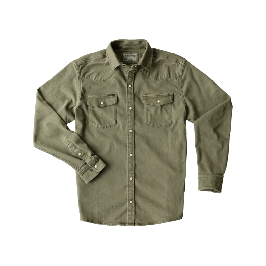 Poncho Men's Hidalgo Denim Snapshirt in Olive Green