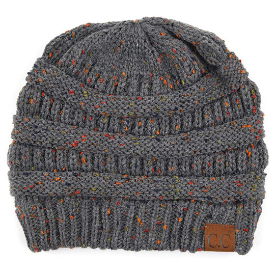 C.C Beanies Confetti Flecked Knit Beanie Dark Melange Grey front view