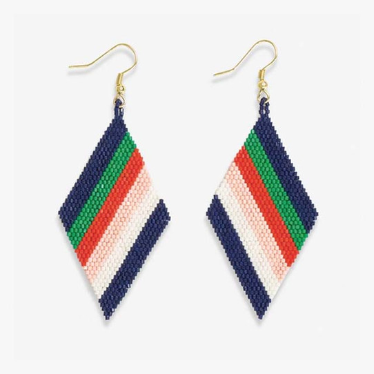 Ink & Alloy Frida Mixed Stripe Earrings in Navy, Green, and Red