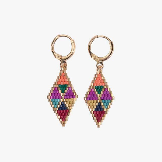 Ink & Alloy Carmen Mini Gold Hoop Beaded Drop Earrings in Muted Multicolor detail