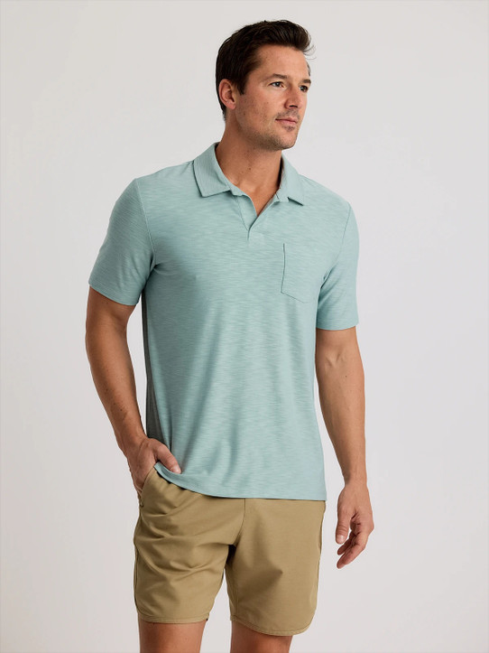 Free Fly Men's Bamboo II Slub Polo in Ocean Mist