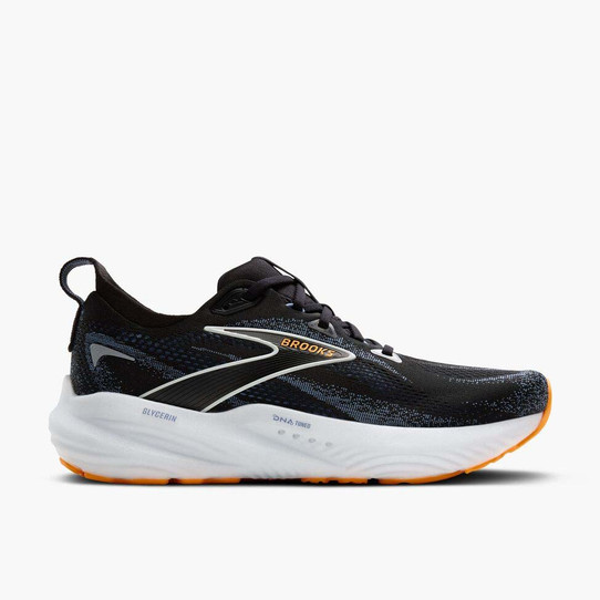 The Brooks Men's Glycerin 22 Running Shoes in Black/Country Blue/Orange Pop