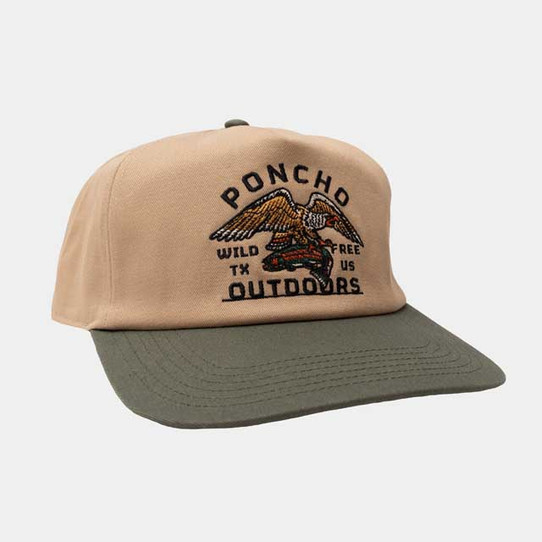 Poncho Outdoors Eagle and Trout Snapback Hat in Tan side view