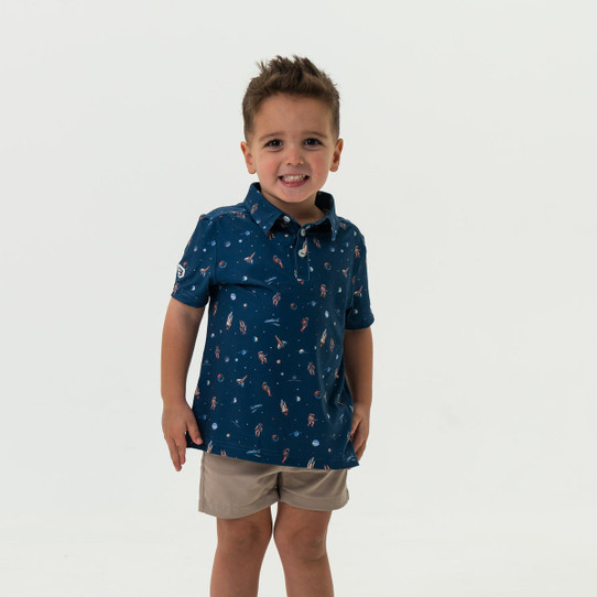 The Burlebo Toddlers' Performance Polo in the To The Moon Pattern