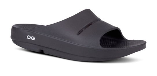 Oofos Men's OOahh Recovery Slides Black hero angle