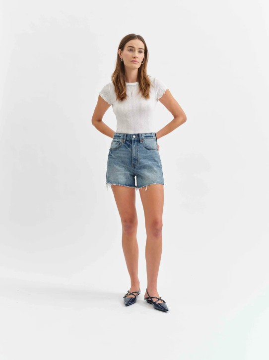 Daze Denim Women's Knockout Shorts in Thrill Vintage detail