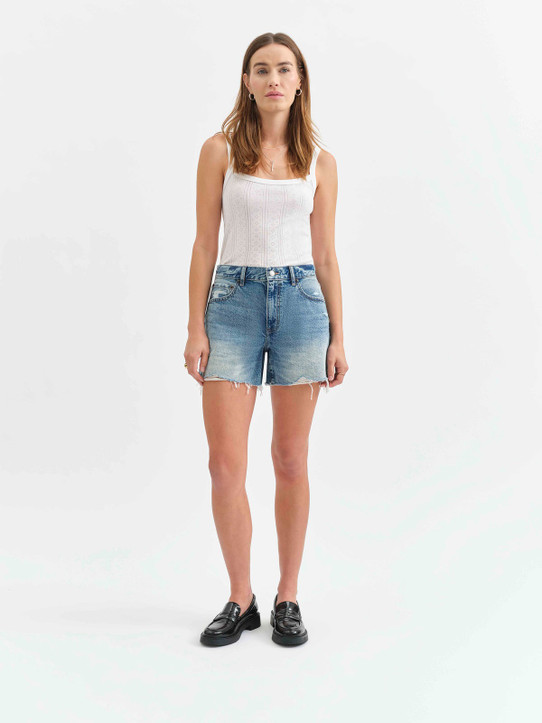 Daze Denim Women's Crossroads Shorts in Instinct Vintage flat lay