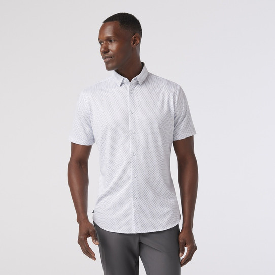 The Mizzen Main Men's Halyard Short Sleeve Dress Shirt in White and Blue