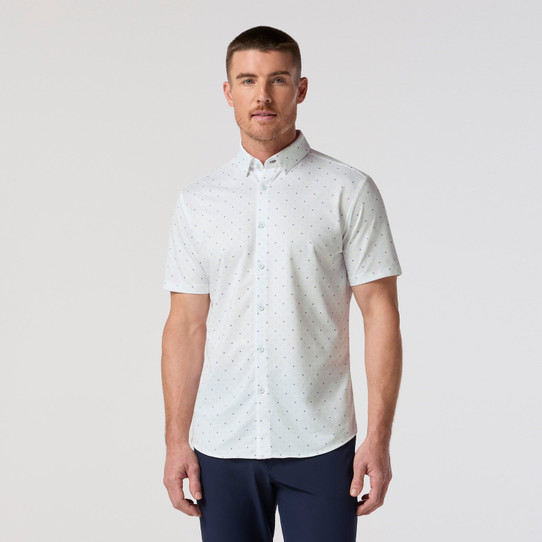 The Mizzen Main Men's Halyard Short Sleeve Dress Shirt in White and Blue