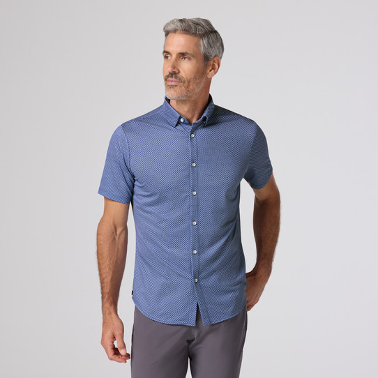 Mizzen+Main Halyard Short Sleeve Dress Shirt Cobalt Pressed Diamond back view